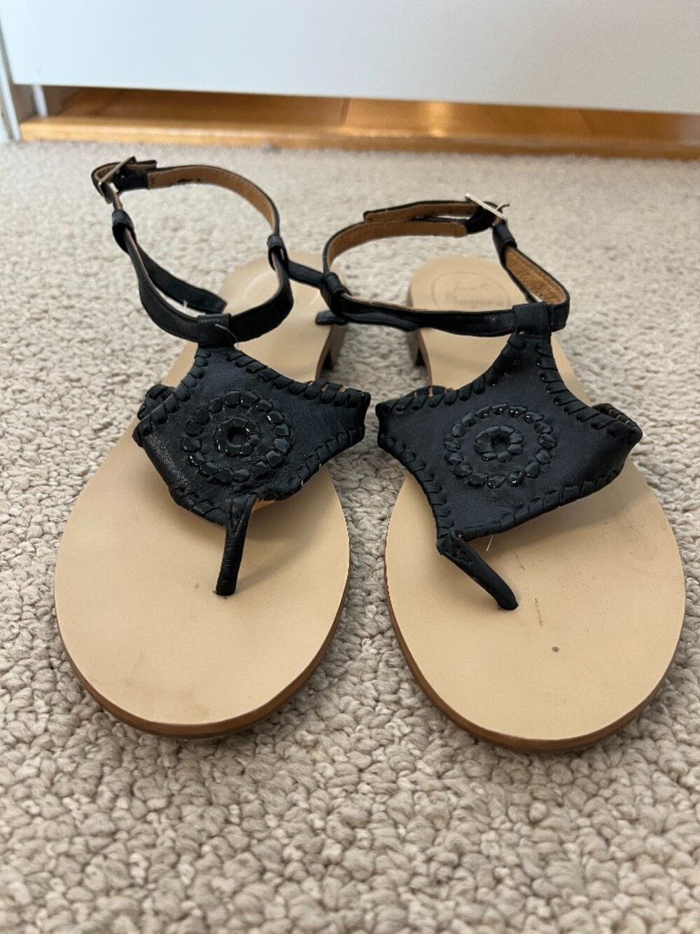 Jack Rodgers Sandals with Ankle Strap Black Size 8
